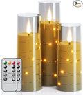 LED Candles Flickering with 2 Remote and Timer, 3 Pack Flameless Battery Operated Candles with 3D Flame and String Lights for Halloween Christmas Home Fall Fireplace Bedroom Decorations