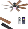 52 inch Ceiling Fan with Light, 6 Speeds Reversible Low Profile Ceiling Fan with Light and Remote/APP Control, 3 Color Temp+Dimmable RGB, 8 Blades, Flush Mount Quiet Ceiling Fans, Brown
