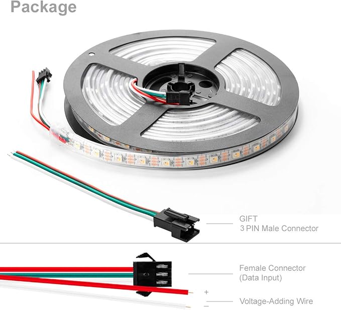 BTF-LIGHTING RGBW RGB+Warm White SK6812 (Similar WS2812B) 4 Colors in 1 LED Strip Individually Addressable 16.4ft 60Pixel/m 300LED Light Dream Color IP67 DC5V White PCB (No Adapter or Controller)