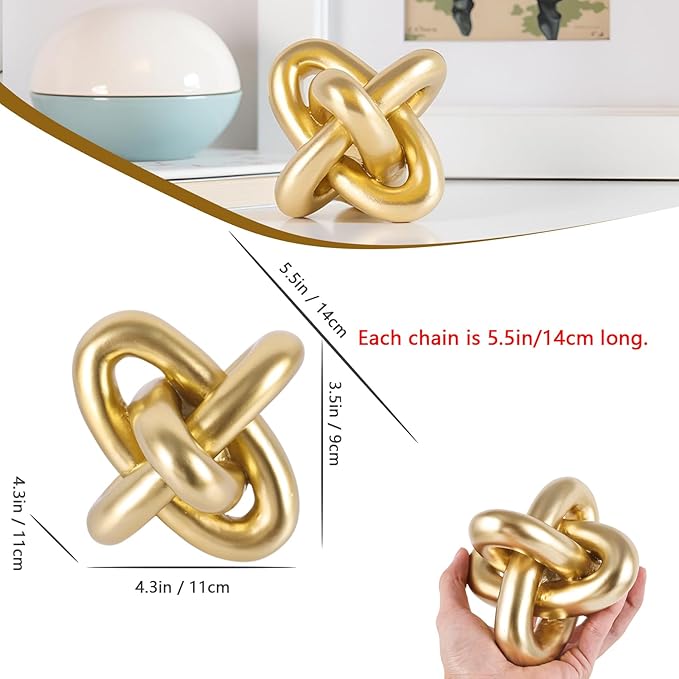 XMGZQ Gold Knot Decor for Coffee Table Book,Chain Link Living Room Decor Item for Bookshelf Entryway Nightstand TV Stand,Minimalist Knot Sculpture for Home Living Room,Centerpiece Table Decorations
