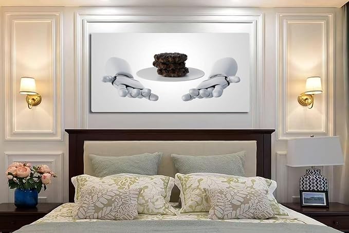 Wibinuki Wall Art Wall Decor Wall Paintings D rendering of robotic arms holding stack of beef pties for Living Room Bedroom Bathroom Home Decor Can Be Hung Directly 20"x 40"
