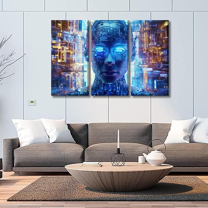 LSIUHWUWI Wall Decor for Bedroom Cloud Networking, Crypto, AI Posters and Prints Firewall Network Security Print on Canvas 3 Pieces Wall Artwork Stretched And Framed Ready to Hang 20x40inchx3