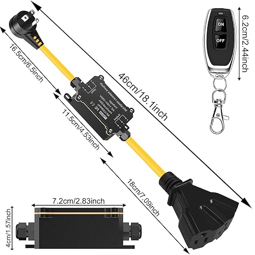 AC110V Outdoor Wireless Remote Control Power Switch, AC110V/120V/250V/20A Heavy Duty Weatherproof Smart Outlet Plug with 3-Way Y-Splitter,164FT Range for Lamps,Pumps,Dust Collectors