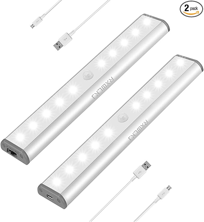 Stick-on Anywhere Portable Little Light Wireless LED Under Cabinet Lights 10-LED Motion Sensor Activated Night Light Build in Rechargeable Battery Magnetic Tap Lights for Closet, Cabinet