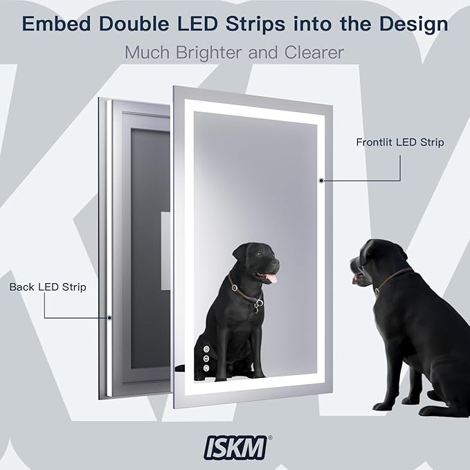 ISKM 72'' x 40'' LED Mirror for Bathroom Lighted Vanity Mirror for Wall Front Lights + Backlit LED Bathroom Mirror Anti-Fog Tempered Glass ETL Listed