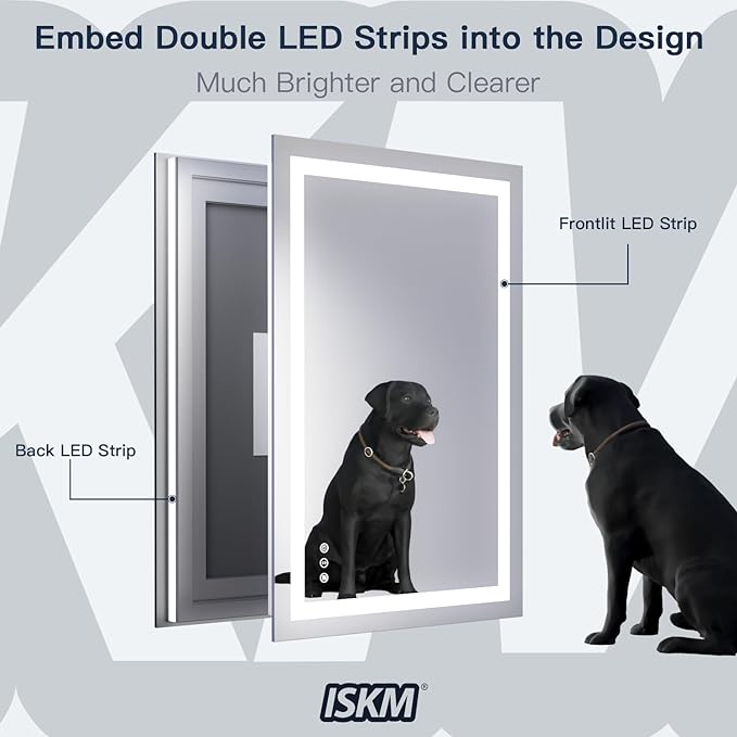 ISKM 40'' x 30'' LED Mirror for Bathroom Lighted Vanity Mirror for Wall Front Lights + Backlit LED Bathroom Mirror Anti-Fog Tempered Glass ETL Listed
