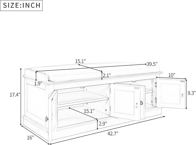Merax Farmhouse Solid WOD Entryway Shoe Bench with Seat Cushion Multifunctional Storage Cabinet for Hallway Living Room Bedroom Espresso