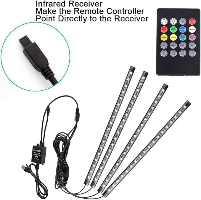 Car LED Strip Light, Uniwit 4 Pcs Multicolor Music Car Interior Atmosphere Lights for Car TV Home with Sound Active Function,Remote Control and Smart USB Port (48 LED-USB Port)