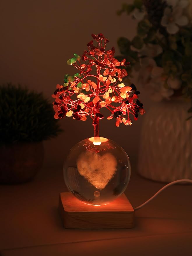 Crystal Tree of Life for Positive Energy, 7 Chakra Healing Tree with Multicolor Night Light for Home, Office, Desk Decor, Unique Birthday Gift for Women Girl (3D Heart)