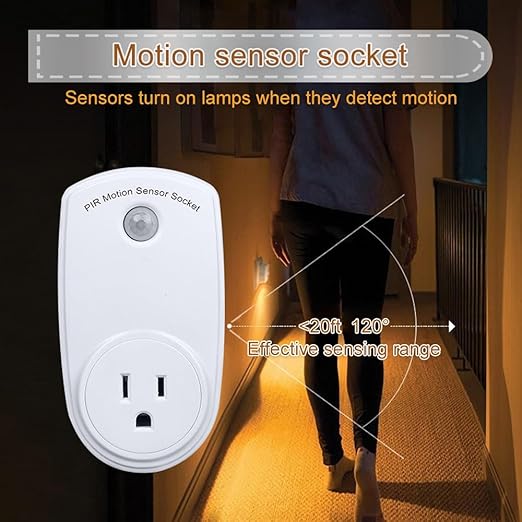 ZORZA 4Pcs Motion Sensor Switch Plug in Motion Sensor Light Socket 120V/60HZ Input 120 Degrees Sensing Range
