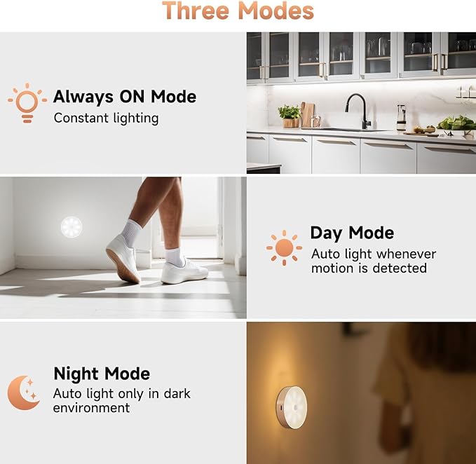 LED Under Cabinet Lights, Motion Sensor Lights Indoor with Remote, 1000 mAh Rechargeable, 3 Color Temps & 10 RGB Dimmable Puck Light, Closet Lights Night Light for Kitchen, Hallway (3 Packs)