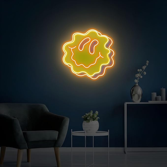 Smile Neon Sign, Dimmable UV Wavy Smiley Led Neon Lights for Wall Decor, Light Up Sign for Bedroom Living Room Studio Cafe Kids Room Creative Space Home Gift USB Powered
