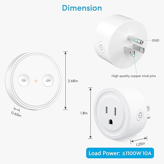 LoraTap Mini Remote Control Outlet Plug Adapter with 2 Remotes, 656ft Range Wireless Light Switch for Household Appliances, No Hub Required, 10A/1100W, White, 2 Years Warranty (2 Remotes + 1 Outlet)