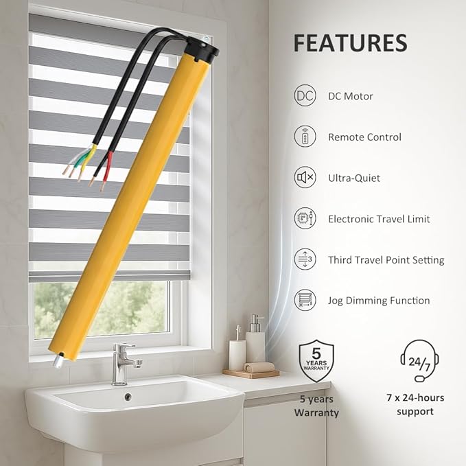 DC24V Smart Roller Shade Motor with Remote, 35mm Dry Contact Electric Blind Motor, Brushless Motorized Shades Kit for Zebra Blinds & Home Automation Projects (6.0 N.m for Φ40mm (1.57") Round Tube)