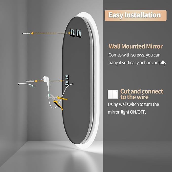 LUVODI Lighted LED Bathroom Mirror: 32x20IN Oval Wall Mounted Vanity Mirror with Bright Back Lit - Illuminated Dimmable 3 Colors Makeup Mirrors with Smart Memory Form Anti-Fog Vertical or Horizontal