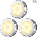 AMIR Upgraded 3.15” Motion Sensor Light, 3 Pack Battery-Powered LED Night Light, Closet Lights Stair Lights, Puck Lights, Safe Lights for Hallway, Bathroom, Bedroom, Kitchen (Silver - Warm White)