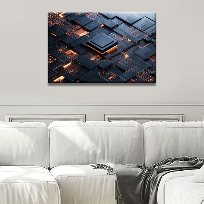 Central Computer Processors CPU Wall Art for Bedroom AI Canvas Wall Art Pictures Technology House Deocrations for Living Room Office Large Wall Art Framed Ready to Hang 24x36 INCH