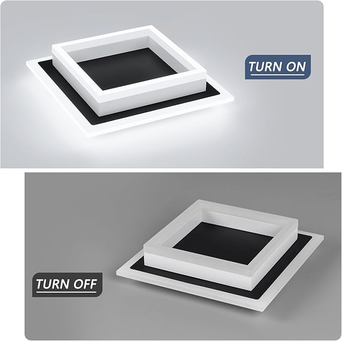 32W Modern LED Ceiling Light, Small Flush Mount Light Fixture, 6000K Cold White Ceiling Lamp, Square Hallway Lighting Fixtures for Living Room Bedroom Bathroom Kitchen (Black, Cold White)