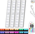 15-Color RGB Under Cabinet Lighting, Wireless Rechargeable Closet Lights, 48-LED Super Bright Night Light with Remote,10-Level Dimming & 3 Timer, Under Counter Lights for Kitchen,Stairs (4 Pack)