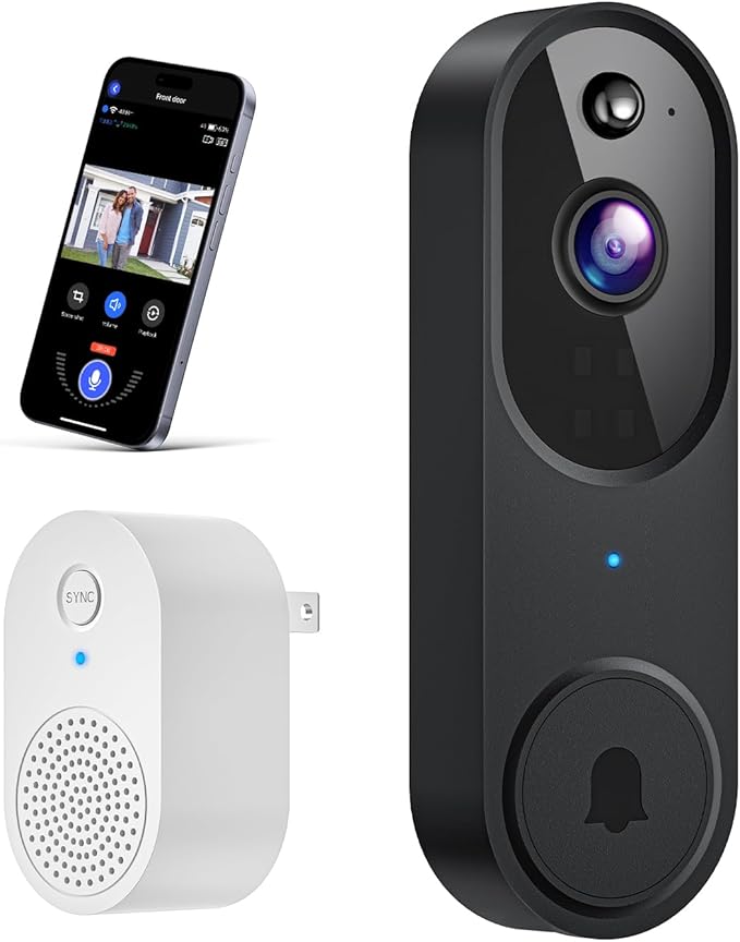 Wireless Wi-Fi Video Doorbell Camera with AI Motion Detection, 2 Way Audio, Night Vision, Cloud Storage, 2.4GHz Wi-Fi Only, Battery Powered