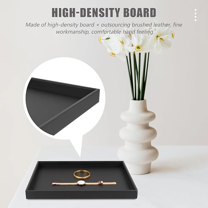 Unomor Large Black Desktop Jewelry Storage Tray Lightweight Tabletop Organizer for Nightstand Bedside Shelf Display Spacious Capacity for Rings Necklaces Bracelets Minimal Contemporary