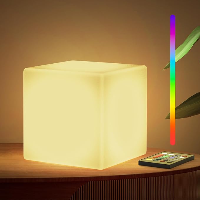LOFTEK 7-inch LED Cube Lights, Rechargeable RGB 16 Colors Tesseract Cube, Cordless with Remote Control, IP65 Waterproof Pool Lights, Dimming Nursery Night Lights, Bedside Mood Lamp for Kids, Gift