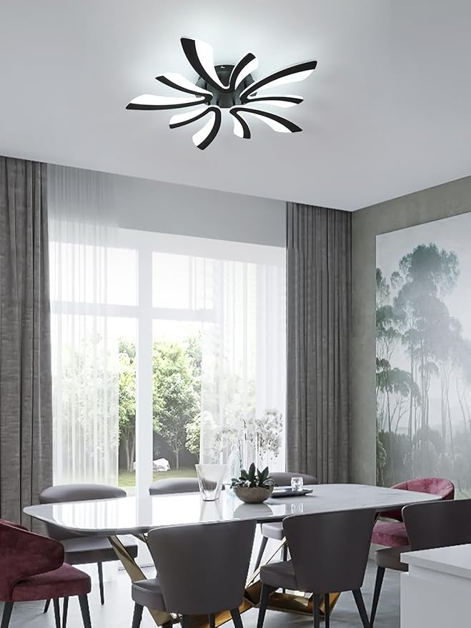 Goeco Modern Ceiling Light, 27.5'' Dimmable LED Black Acrylic V-Shaped Flush Mount Ceiling Lights, 3000K/4000K/6500K with Remote Control Ceiling Light Fixture for Living Room, Dining Room, Bedroom