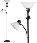 71'' Floor Lamps for Living Room, Tall Floor Lamp for Bedroom with Adjustable Angle Arc Reading lamp, Modern Torchiere Standing lamp with Glass Shade, Knob Switch, Bulb Included, Black