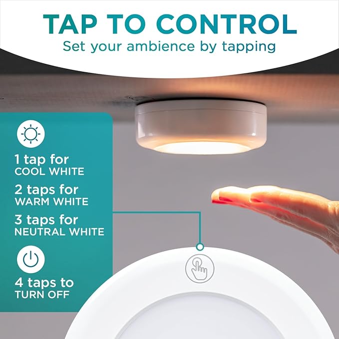 Brilliant Evolution Ultra Thin Wireless LED Touch Lights - Battery Operated Under Cabinet Lighting - Round Puck Lights for Closet, Countertop - Stick On Push Light for Home Decor - Pack of 2