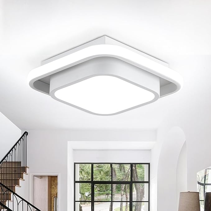 12IN Modern LED Ceiling Light Fixtures, Cool Light Square 6000K Hallway Lights White Close to Ceiling Light for Kitchen Bedroom Balcony Bathroom Living Room