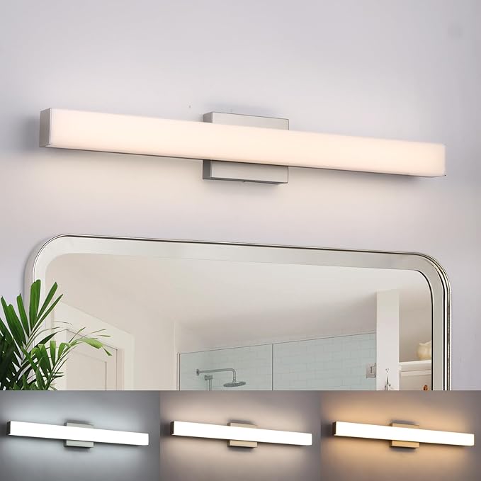 Brushed Nickel LED Vanity Light, 31.5-Inch 24W Bathroom Fixture Over Mirror, 3 Color Temp Adjustable Anti-Fog Lighting for Dressing Table