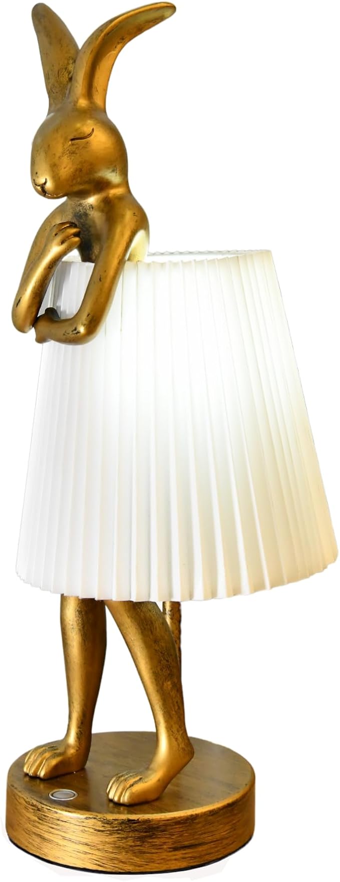 Cordless Rabbit Table Lamp Rechargeable LED 5000mAh, 15.7” Cute Decorative Night Light with Linen Shade & Gold-Tone Bunny Design, Portable Touch Dimmable Bedside Lamp for Bedroom, Home Decor (White)