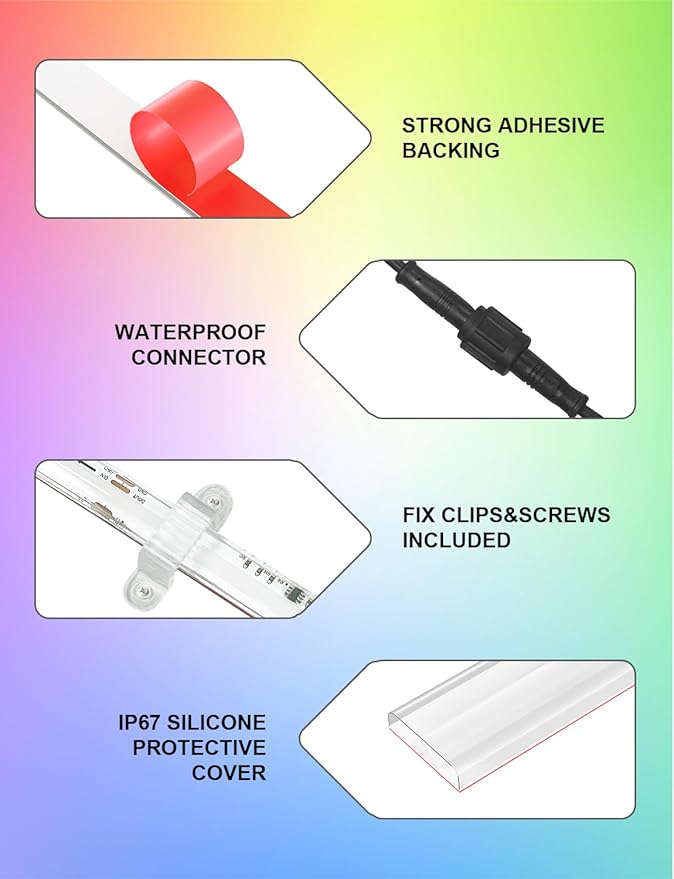 80ft/24m COB LED Strip Lights Outdoor, Smart RGB IC IP67 Waterproof Dimmable Color Changing Tape Light with App Remote Control & Music Sync, for Eave, Patio, Pool & Party DIY Decorations(2 Rolls)