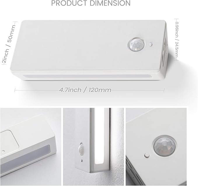 Rechargeable Battery Night Light with Motion Sensor, Cordless Battery-Powered Stick-on Magnet Toilet Lights, Soft Two-Sided Glow, 3CCT Dimmable, for Bedroom, Closet, Stairs (ABS *3pack)