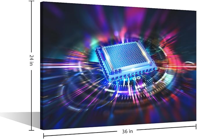 TUMOVO 1 Panel Canvas Painting House Decoration Circuit Board Wall Art CPU Concept Home Decor for Living Room Bedroom Glowing CPU Poster Pictures Modern Office Wall Décor (36x24in)