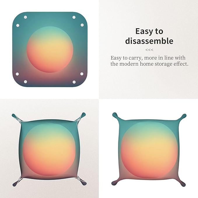Minimal Teal and Peach Gradient Circle Valet Tray Leather Desktop Storage Organizer Bedside for Jewelry Keys Coin Candy