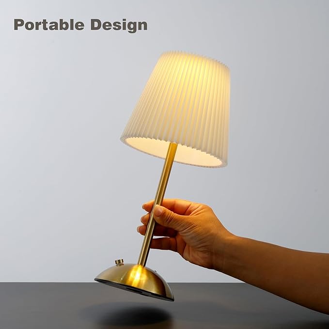 2-Pack Cordless Table Lamp,3000mAh Rechargeable Battery Operated Touch Light, Portable 3-Color Dimmable Vintage Ambient Light Beige Fabric Shade for Dining Table/Bedroom/Kitchen/Bathroom/Entryway/Gift