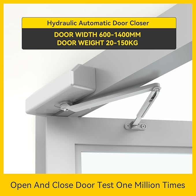 Automatic Door Closer Heavy Duty Hydraulic Aluminum Alloy Surface Mounted Home Door Closer Commerical UL 3-Hour Fire Rating ANSI Grade 1 Adjustable Speed Spring Size 2-5 Door Weight 44-330 Lbs