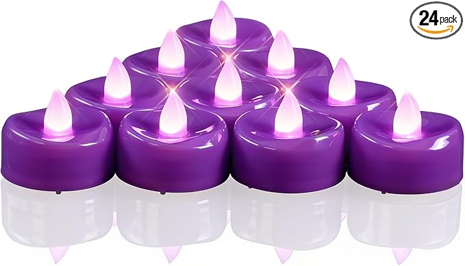 BEICHI Flameless Candles, Tea Lights Battery Operated, No Flickering Votive Candles LED Tea Lights for Halloween Christmas Wedding Home Decor (24 Pack, Purple)