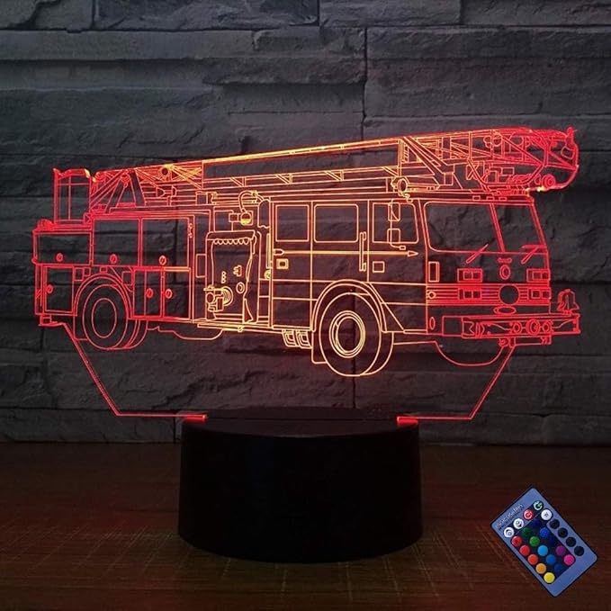 Creative 3D Fire Truck Night Light 16 Colors Changing USB Power Remote Control Touch Switch Decor Lamp Optical Illusion Lamp LED Table Desk Lamps