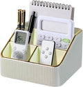 PU Leather Remote Control Holder with 4 Compartments, Small Desk Organizer Office Supply Bedside Caddy, All-in-One Small Bedside Remote Holder Nightstand Desktop Organizer
