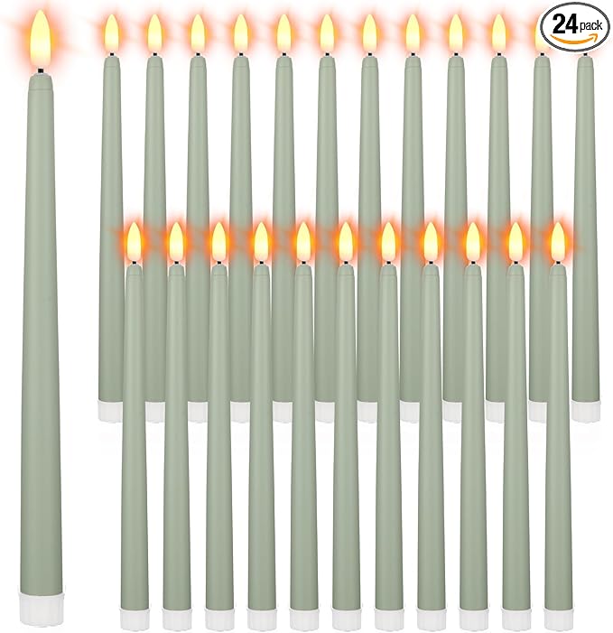Macarrie 24 Packs Flameless Taper Candles Battery Operated Fake 11 Inch Long Candlelight LED Flameless Candlesticks Flickering Tapered for Spring Summer Wedding(Light Green)