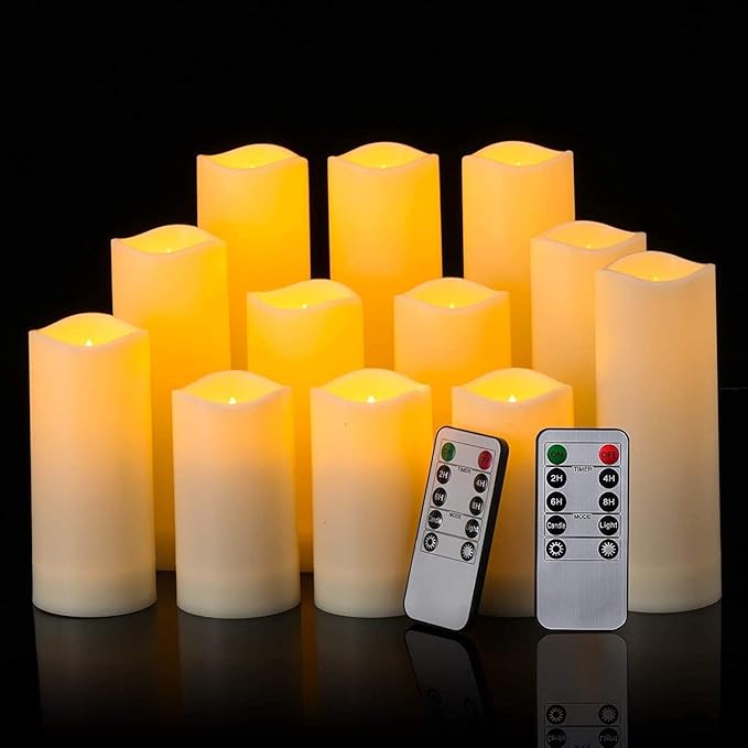 Flameless Candles with Remote Control Waterproof Outdoors & Indoors, Battery Candles with Remote Timer, Decorative Remote Led Candles. (D 2.2''X H 4'' 5'' 6'' 7'') -12-Pack.