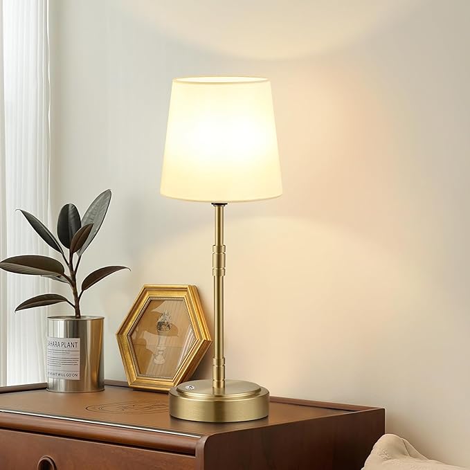 Cordless Table Lamps Set of 2 – Battery Operated Lamp with 7500mAh Rechargeable Battery, Stepless Dimmable Vintage Brass Desk Wireless Lamps for Dining Room, Nightstand & Patio (Bulbs Included)