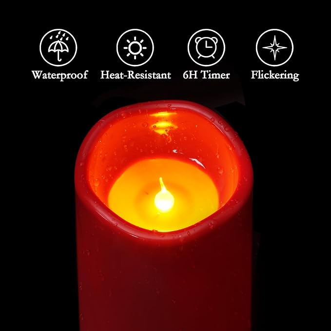 Homemory 4"x10" Burgundy Flameless Candles, Red Candles, Outdoor Waterproof Flameless Candles with Remote and Timers, Battery Operated LED Pillar Candles, Christmas Decor, Won't Melt Plastic, Set of 2