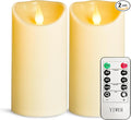 YIWER Flameless Plastic LED Candles,Pack of 2 Battery Operated Flickering Candle with Remote Control and Timer Electric Fake Light D3 H6 Ivory Pillar