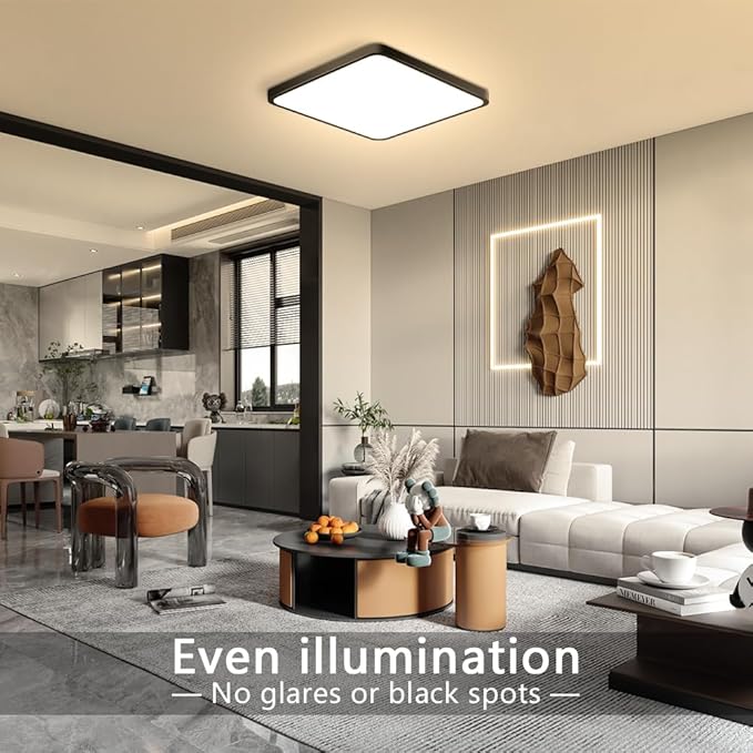 9Inch 18W Square LED Ceiling Light Fixtures Flush Mount, 3000K Warm White LED Ceiling Lamp, Surface Mount Modern Ceiling Lights, Slim Flat Panel Lighting for Bedroom, Kitchen, Bathroom Etc.Black