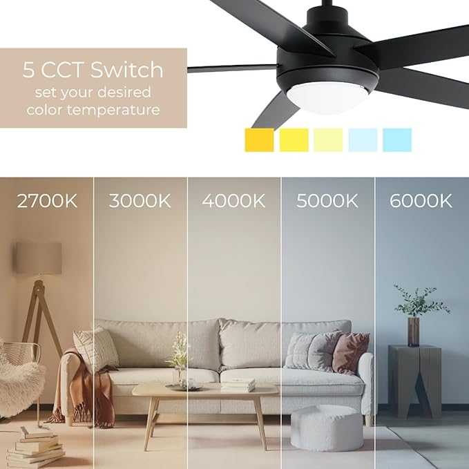 Airvana 52in 5-Blade Smart Indoor or Outdoor Ceiling Fan 2700K-6000K CCT Tunable Range LED Light Kit in Matte Black Works With iOS or Android App