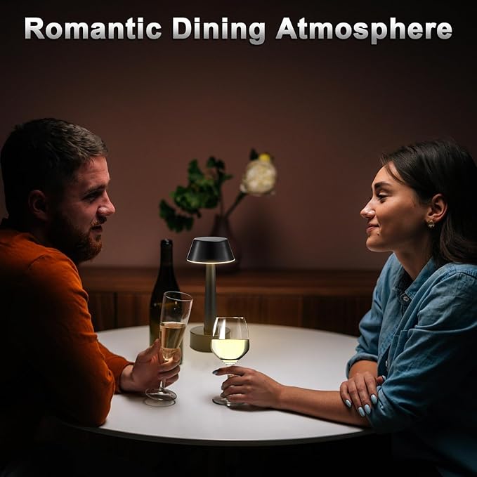 2 Pack Small Cordless Table Lamp, Battery Operated Black Lamp for Restaurant Dinner Table, Rechargeable 3-Way Dimmable Touch Light Portable Metal Night Light for Bedside Dining Room Patio Bar Outdoor