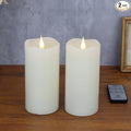 Flameless Candles with Remote Timer, 3D Moving Flickering Flame Battery Operated Candles Lasting 1000+ Hours, 6" x 3" Ivory Real Wax Electric LED Pillar Candles, Set of 2